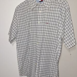 Tommy Hilfiger Men's Blue and White Plaid Shirt